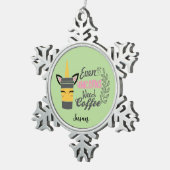Selbst Einhörner brauchen Kaffee Schneeflocken Zinn-Ornament (Rechts)