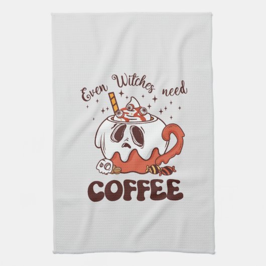 Selbst Hexen brauchen Kaffee Geschirrtuch (Vertikal)