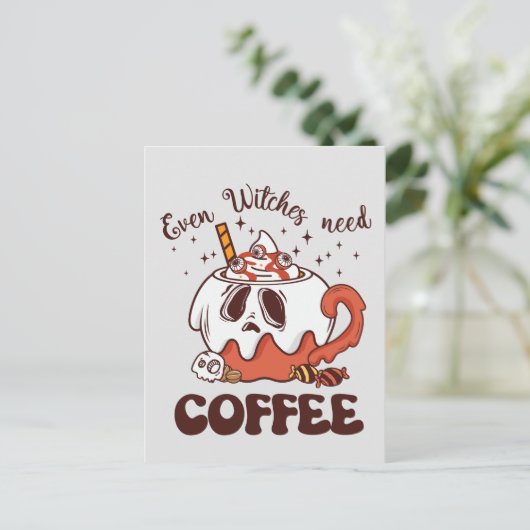 Selbst Hexen brauchen Kaffee Postkarte (Stehend Vorderseite)