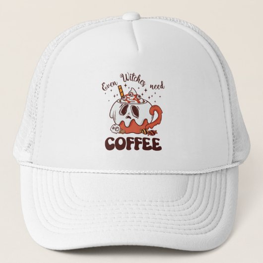 Selbst Hexen brauchen Kaffee Truckerkappe (Vorderseite)