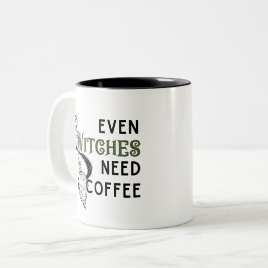Selbst Hexen brauchen Kaffee Zweifarbige Tasse (Vorderseite Links)