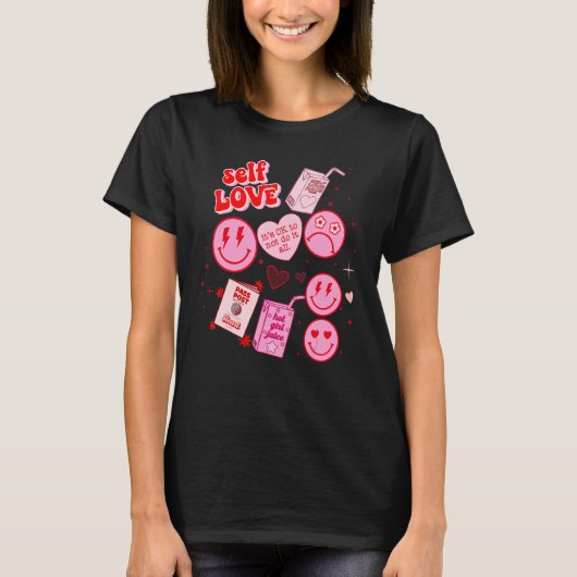 Selbst Liebe Retro Valentine's Day Happy Gesicht B T-Shirt (Vorderseite)