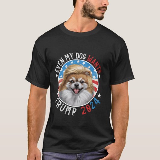 Selbst mein Hund Will Trump 2024 Spitz Dog Funny T-Shirt (Vorderseite)