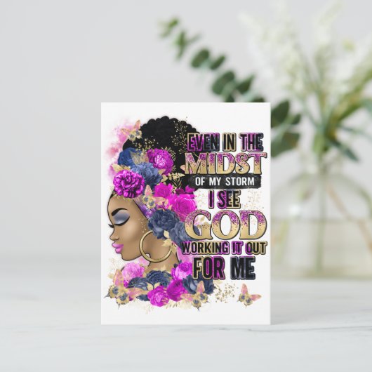 Selbst mitten in meinem Sturm sehe ich Gott arbeit Postkarte (Stehend Vorderseite)