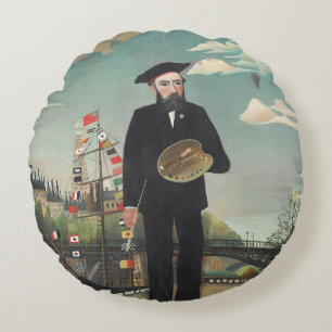 Selbst: Porträt – Landschaft, Henri Rousseau 1890 Rundes Kissen