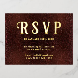 Selbstadressierte RSVP Vintage Burgunder Rot Gold Folien Feiertagspostkarte