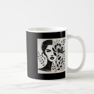 Selbstbewusste Frau in florale und abstrakte Linie Kaffeetasse
