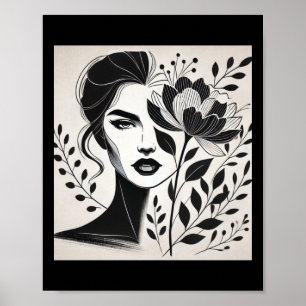 Selbstbewusste Frau in florale und abstrakte Linie Poster