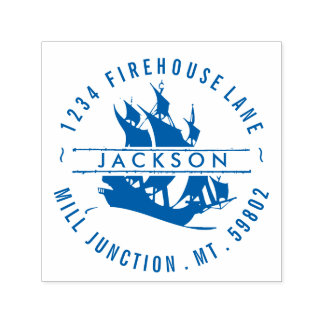 Selbstfarbige Briefmarke der Piratenschiff-Rücksen Permastempel