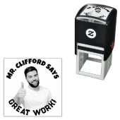 Selbstfarbige Briefmarke des Lehrers für Foto mit Permastempel (Beispiel)