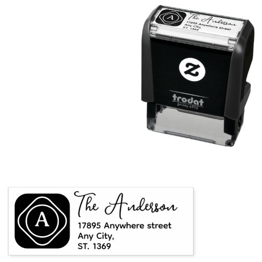Selbstfarbige Rücksendeadresse Briefmarke mit Mono Permastempel (Beispiel)