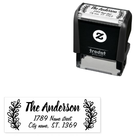 Selbstfarbige Rücksendeadresse Briefmarke mit Pfla Permastempel (Beispiel)