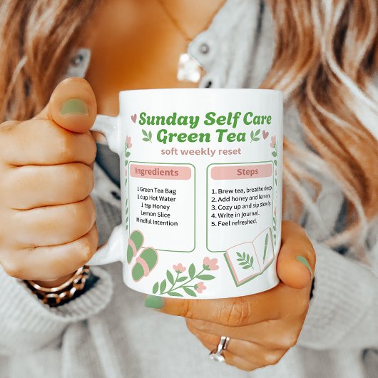 Selbstfürsorge-Wochenreset Grüntee-Rezept Kaffeetasse
