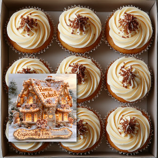 "Selbstgebackenes" Gingerbread-Haus Lichter Schnee Quadratischer Aufkleber