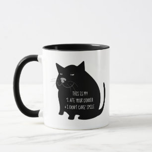 Selbstgefällige dicke schwarze Katze lustiger Spru Tasse