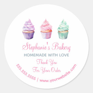 Selbstgemacht mit Liebe  Cup Cake Bäckerei  Danke Runder Aufkleber