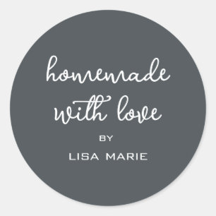 Selbstgemacht mit Liebe Personalisiertes Off-Black Runder Aufkleber