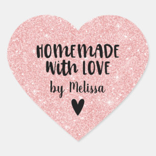 Selbstgemacht mit Liebe Pink Glitter Herz-Aufkleber