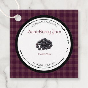 Selbstgemachte Acai-Beeren-Marmeladen-Etikette mit Geschenkanhänger