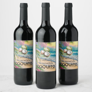 Selbstgemachte Coquito-Rezept Kokosstrand Szene Weinetikett