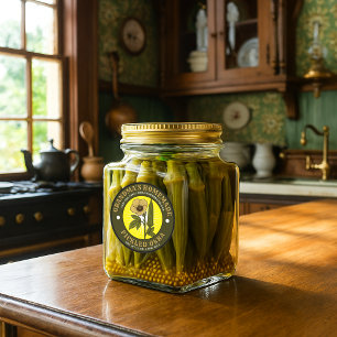 Selbstgemachte eingelegte Okra Vintage-Etikettenvo Runder Aufkleber