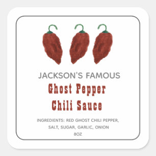 Selbstgemachte Hot Sauce Ghost Pepper Chili Sauce Quadratischer Aufkleber