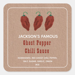 Selbstgemachte Hot Sauce Ghost Pepper Chili Sauce Quadratischer Aufkleber