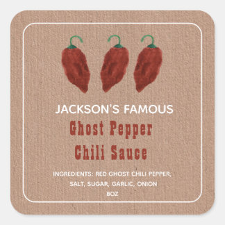 Selbstgemachte Hot Sauce Ghost Pepper Chili Sauce  Quadratischer Aufkleber