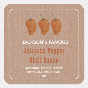 Selbstgemachte Hot Sauce Jalapen Chili Sauce  Quadratischer Aufkleber