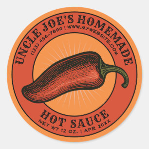 Selbstgemachte Hot Sauce Jalapeno Etikettenvorlage Runder Aufkleber