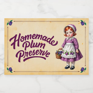 Selbstgemachte Pflaumenkonfitüre - Vintage Lebensmitteletikett