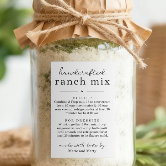 Selbstgemachte Ranch-Mix-Geschenklabels Lebensmitteletikett
