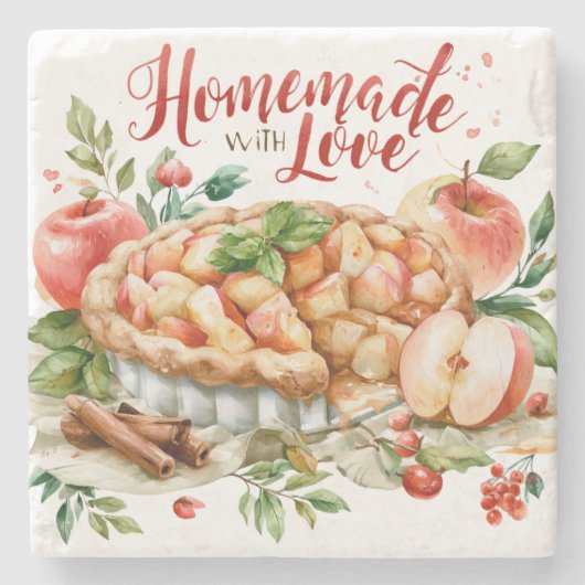 Selbstgemachter Apfelkuchen mit Liebe Steinuntersetzer (Vorderseite)
