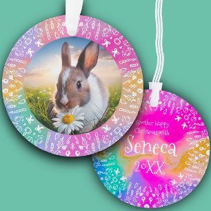 Selbstgemachter Kaninchen-Regenbogen-Weihnachtssch Ornament