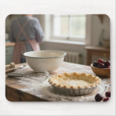 Selbstgemachter Kirschkuchen in einer Retro-Küche Mousepad (Vorne)