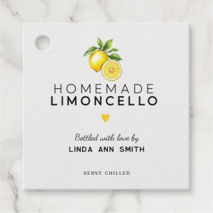 Selbstgemachter Limoncello in personalisierten Fla Geschenkanhänger
