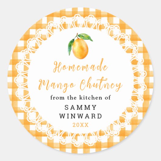 Selbstgemachtes Mango-Chutney-Glas-Etikett Runder Aufkleber (Vorderseite)