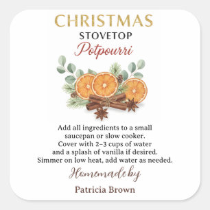 Selbstgemachtes Weihnachten Stovetop Potpourri Auf Quadratischer Aufkleber