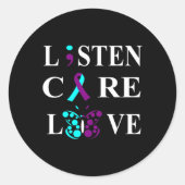 Selbstmordbewusstsein Semicolon Lila Aquamarine Ri Runder Aufkleber (Vorderseite)