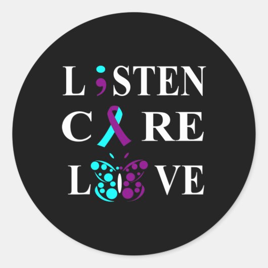 Selbstmordbewusstsein Semicolon Lila Aquamarine Ri Runder Aufkleber (Vorderseite)