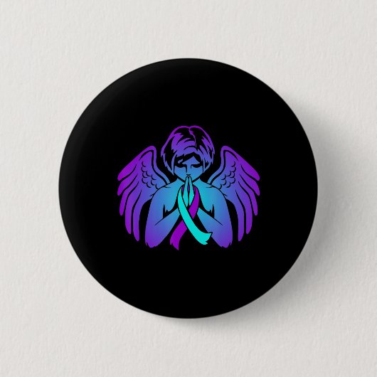 Selbstmordbewusstsein Wings Angel Ribbon Happy Sup Button (Vorderseite)