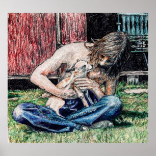 "Selbstportrait 1974" Bild meines Hundes und ich Poster