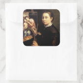 Selbstportrait am Easel Quadratischer Aufkleber (Tasche)