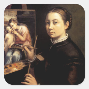Selbstportrait am Easel Quadratischer Aufkleber