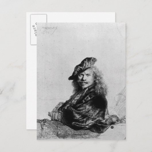 Selbstportrait auf einer Steinplatte, 1639 Postkarte (Vorne/Hinten)