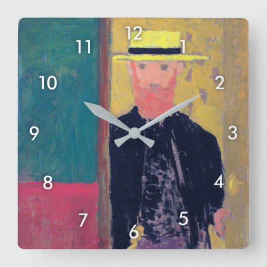 Selbstportrait (Bartter Mann), Edouard Vuillard Quadratische Wanduhr (Vorderseite)