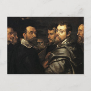 Selbstportrait in einem Kreis von Freunden Postkarte