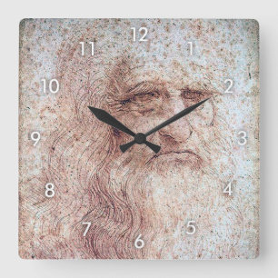 Selbstportrait, Leonardo da Vinci Quadratische Wanduhr