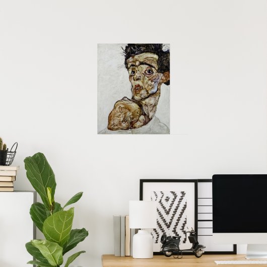 Selbstportrait mit aufgehauener Schulter von Schie Poster (Heimbüro)