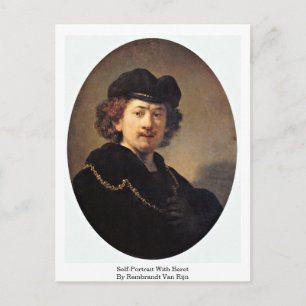 Selbstportrait mit Beret von Rembrandt Van Rijn Postkarte